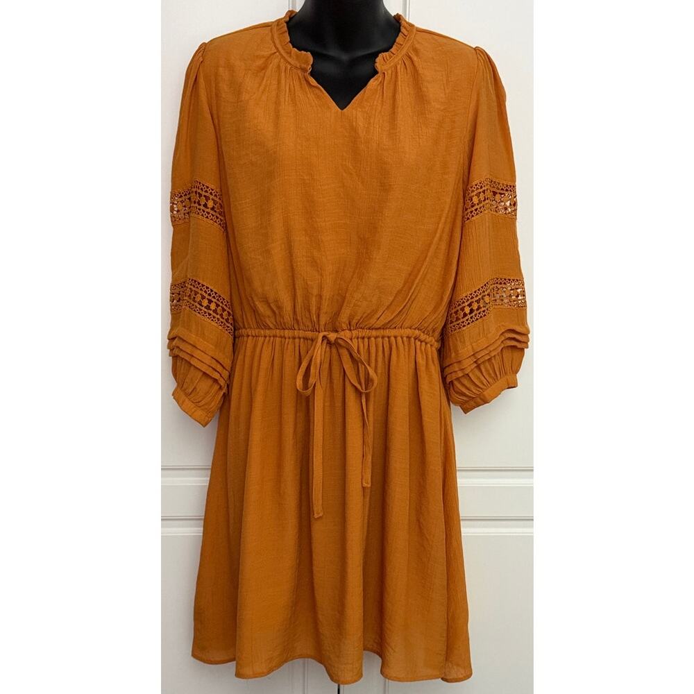 Marissa Olivia Dress in Orange 3/4 Sleeve w/Crochet Lace Detail Size M  NWOT